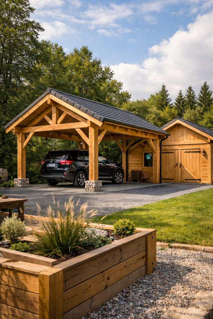 ossature bois parking couvert